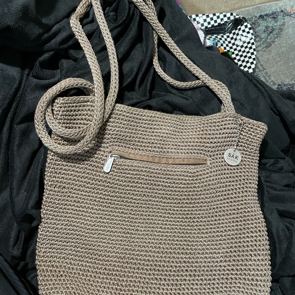 The Sak Taupe Crochet Crossbody Bag